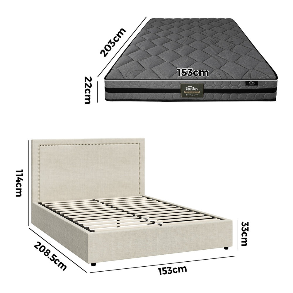 Storage Bed Frame With Mattress Set And Gas Lift Base D/Q
