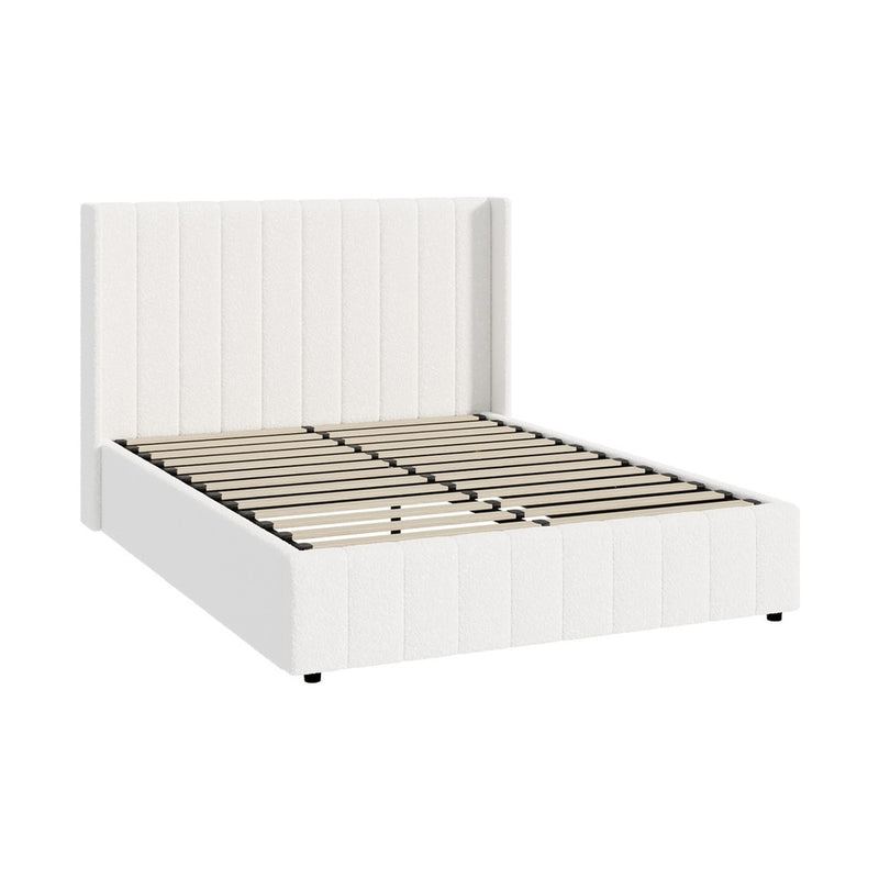 Fiona Bed Frame Boucle Fabric- White King/King Single/Queen/Double | Size Gas Lift Base