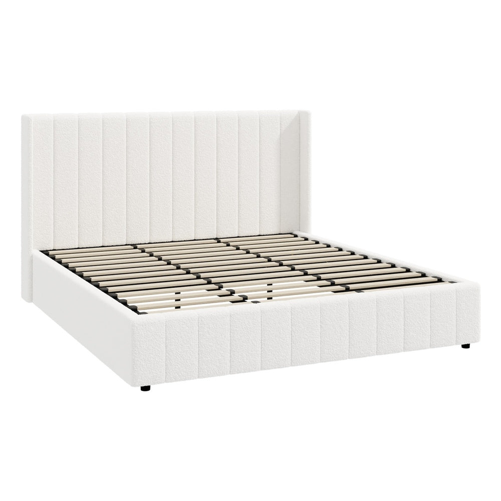 Fiona White Boucle King Bed Frame