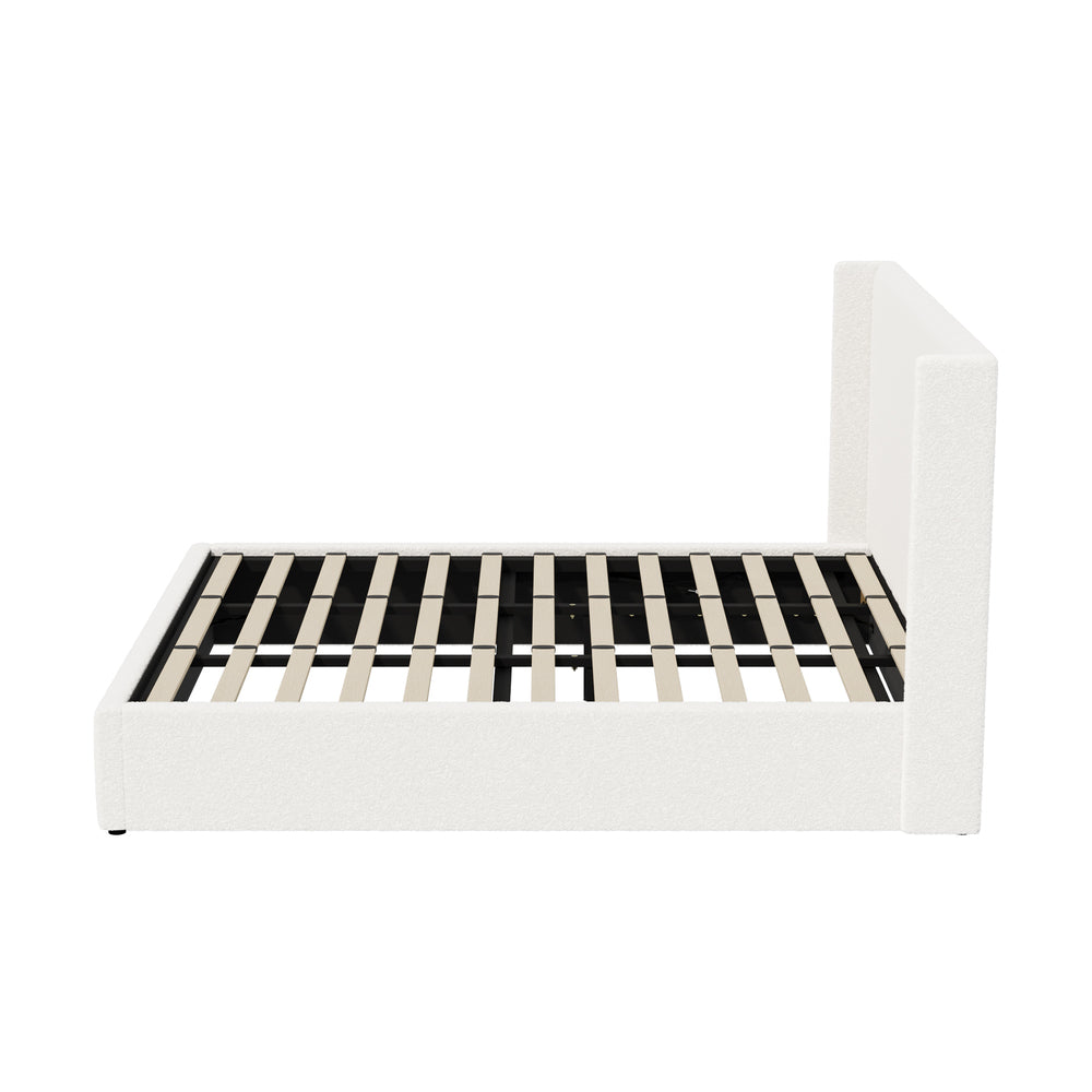 Fiona Bed Frame Boucle Fabric- White King/King Single/Queen/Double