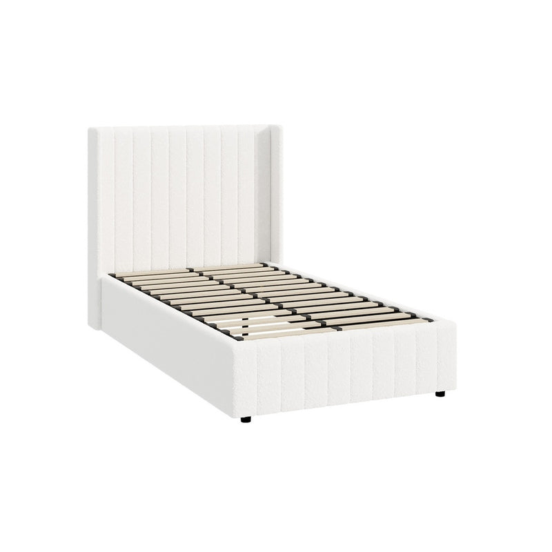 Bed Frame King Single Double Queen Gas Lift Base Boucle Fabric White with Fabric finish - photo 28