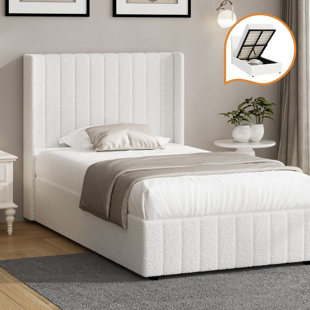 Fiona Bed Frame Boucle Fabric- White King/King Single/Queen/Double