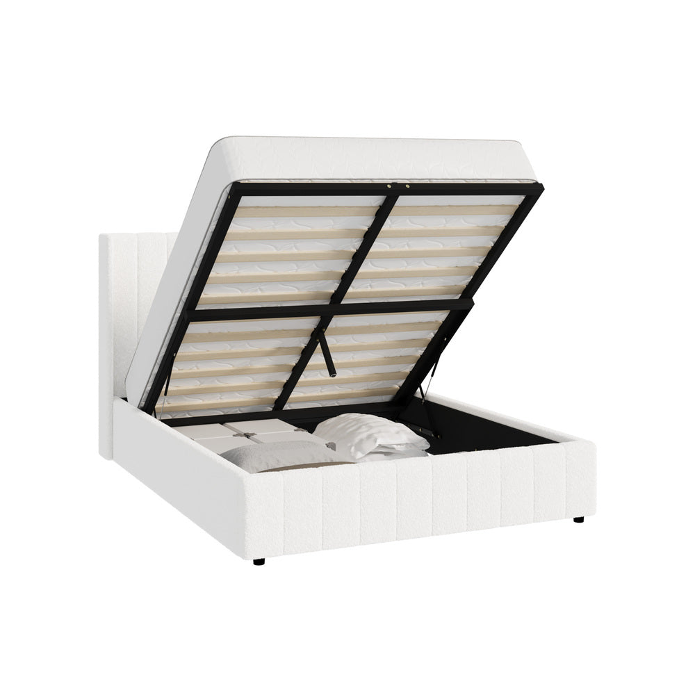 Fiona Bed Frame Boucle Fabric- White King/King Single/Queen/Double