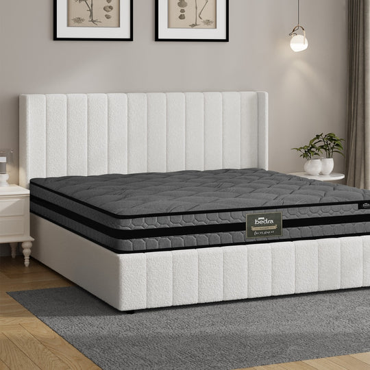 Bed Frame With Mattress Set And Gas Lift Boucle Fabric Finish
