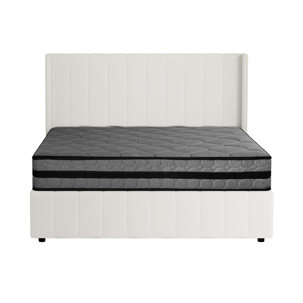 Bed Frame With Mattress Set And Gas Lift Boucle Fabric Finish