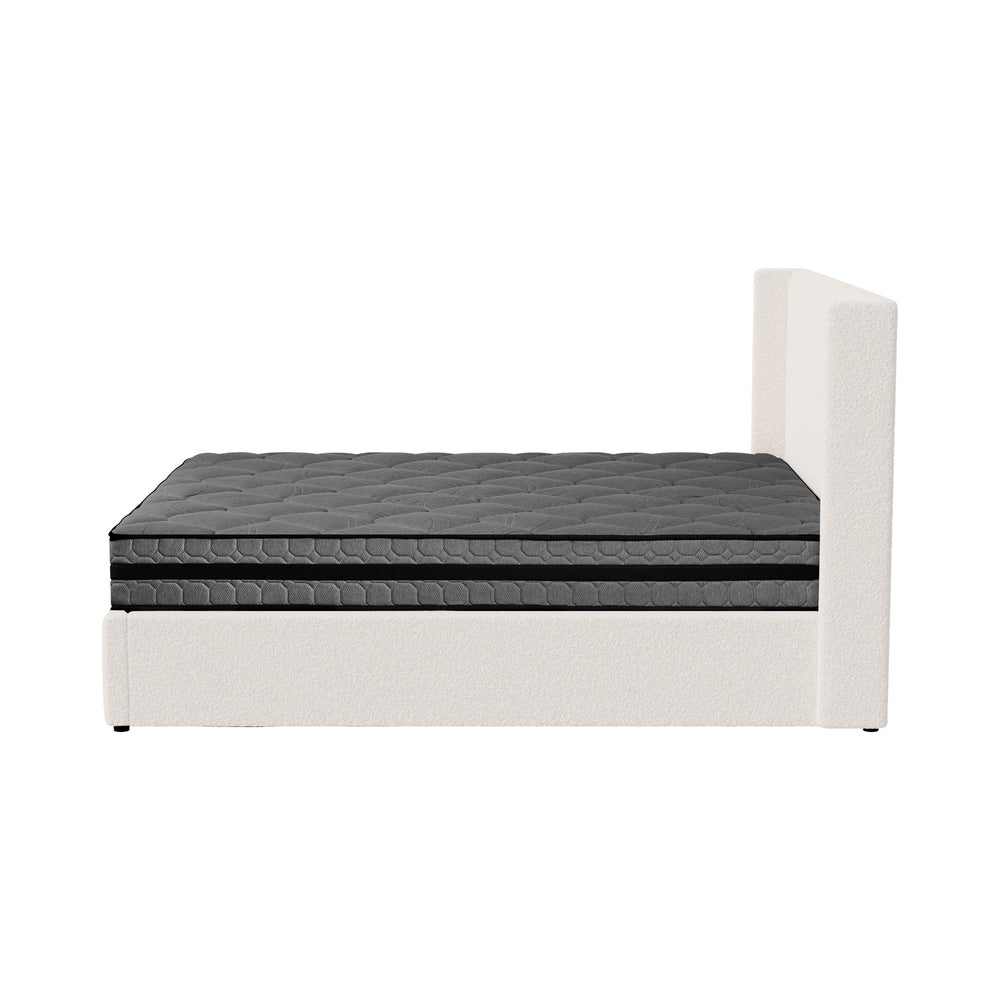 Bed Frame With Mattress Set And Gas Lift Boucle Fabric Finish