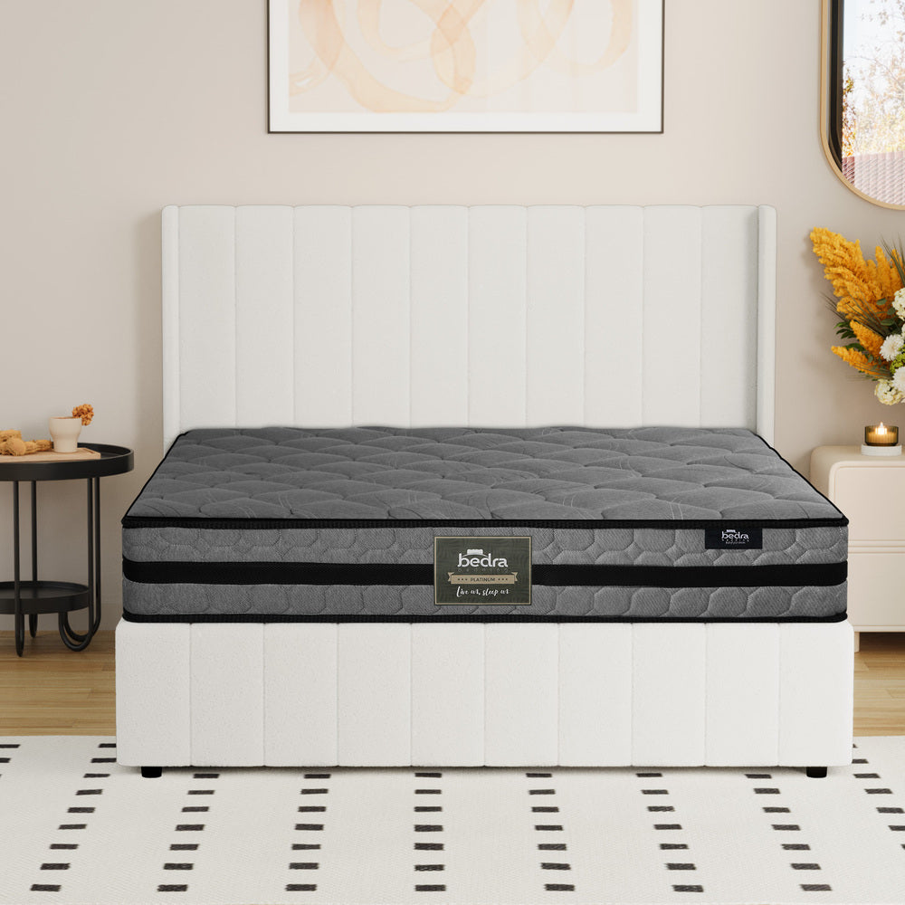 Bed Frame With Mattress Set And Gas Lift Boucle Fabric Finish