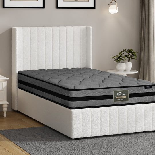 Bed Frame With Mattress Set And Gas Lift Boucle Upholstery King Single