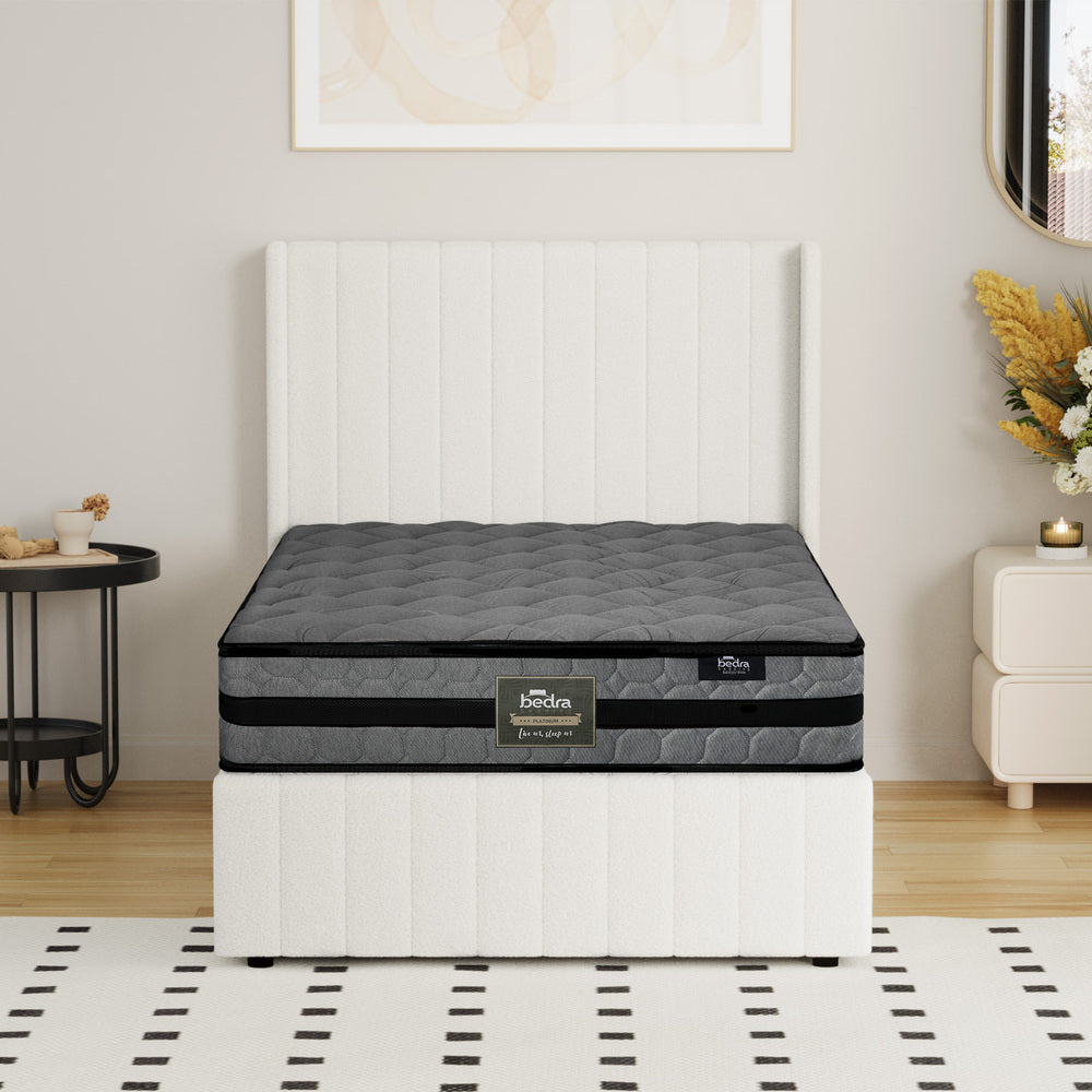 Bed Frame With Mattress Set And Gas Lift Boucle Upholstery King Single