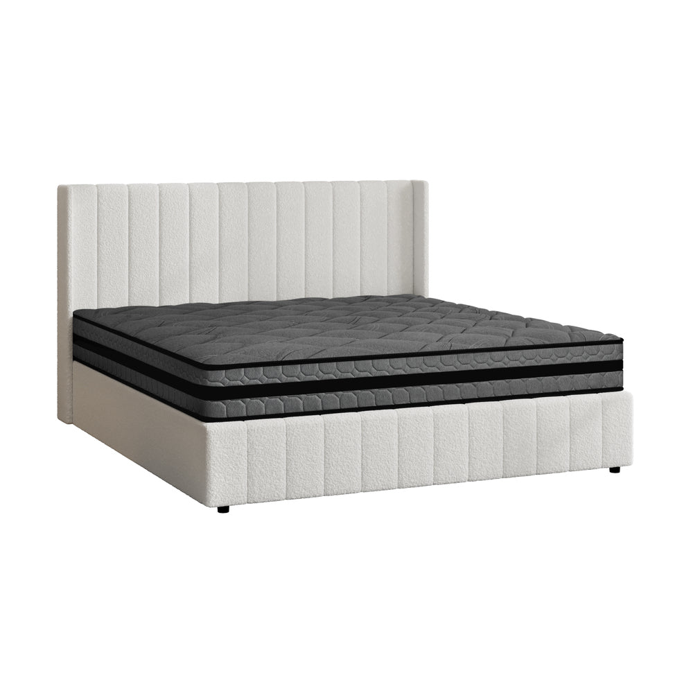 Bed Frame With Mattress Set And Gas Lift Boucle Fabric Finish