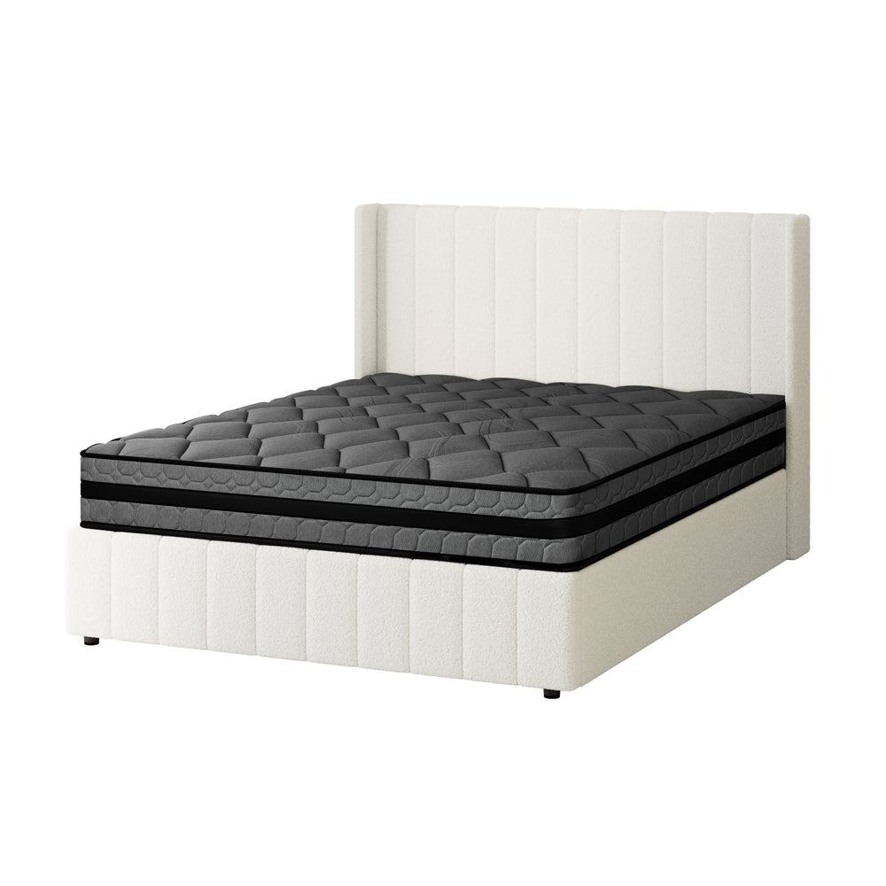Bed Frame With Mattress Set And Gas Lift Boucle Fabric Finish