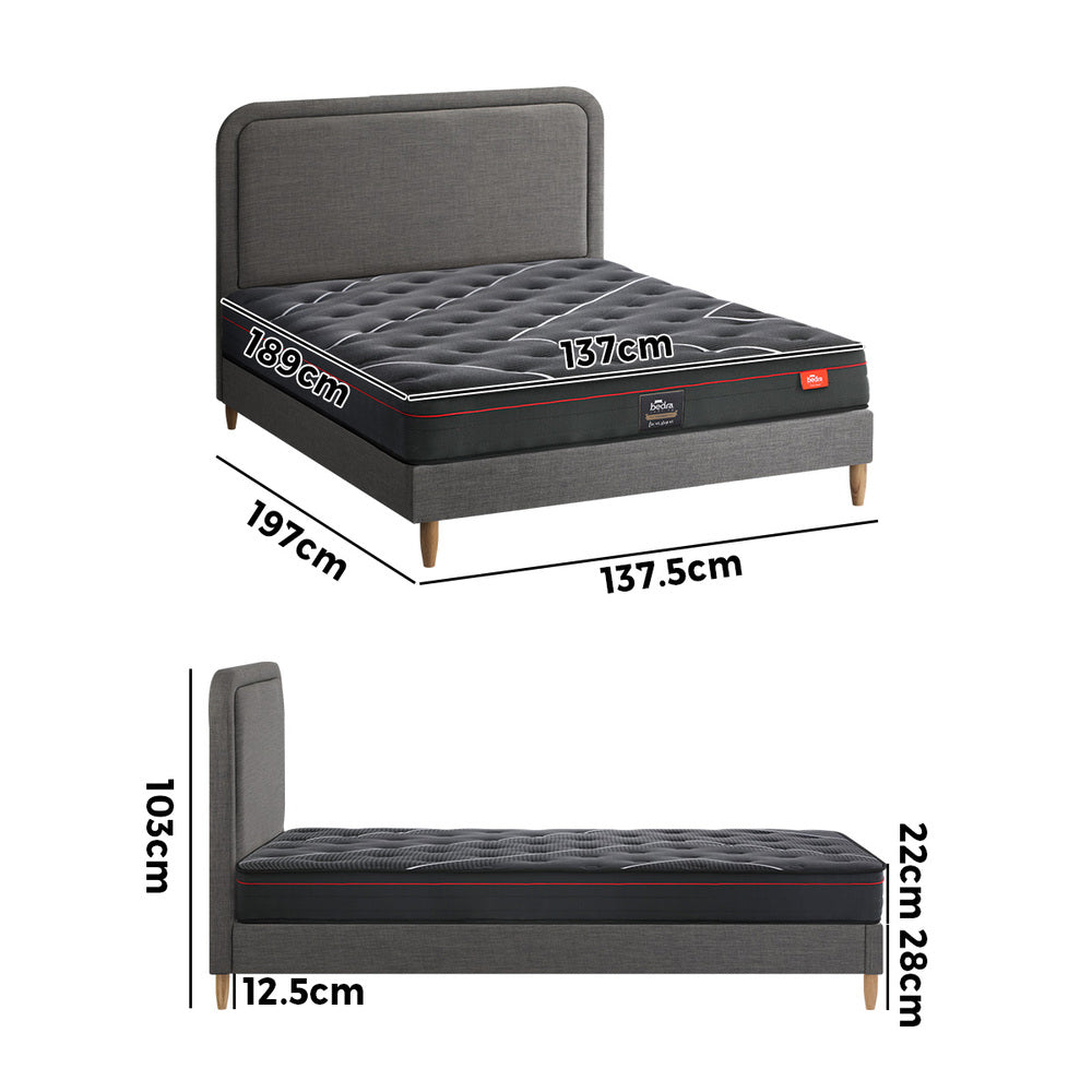 Bed Frame With Mattress And Grey Fabric Platform Base D/Q