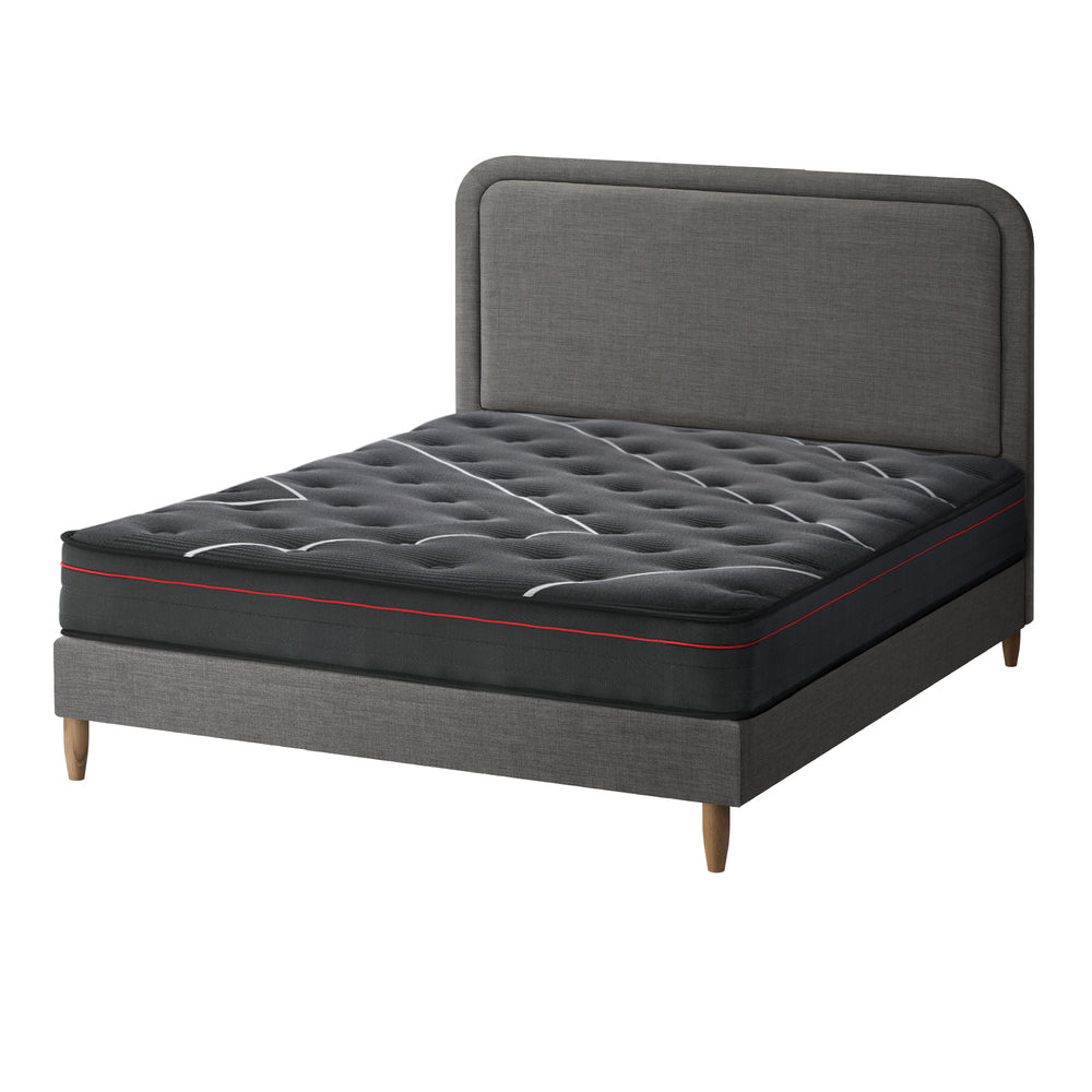 Bed Frame With Mattress And Grey Fabric Platform Base D/Q