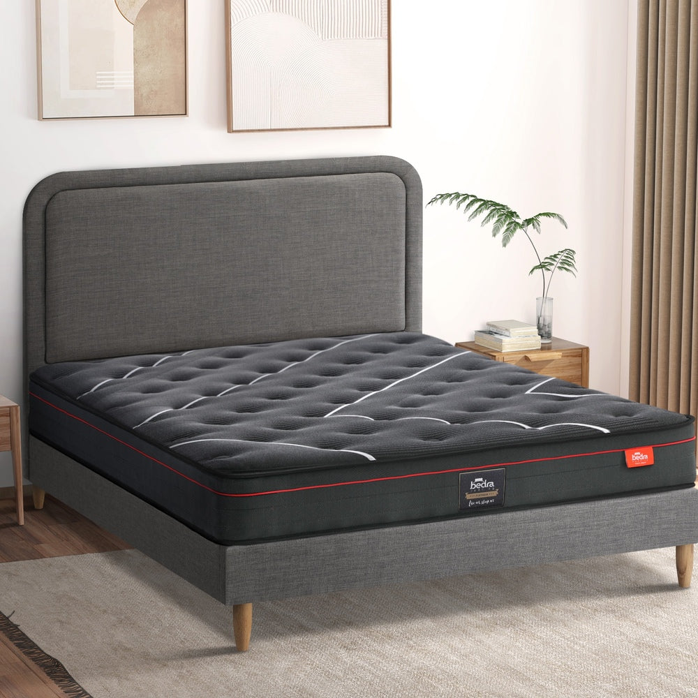 Bed Frame With Mattress And Grey Fabric Platform Base D/Q