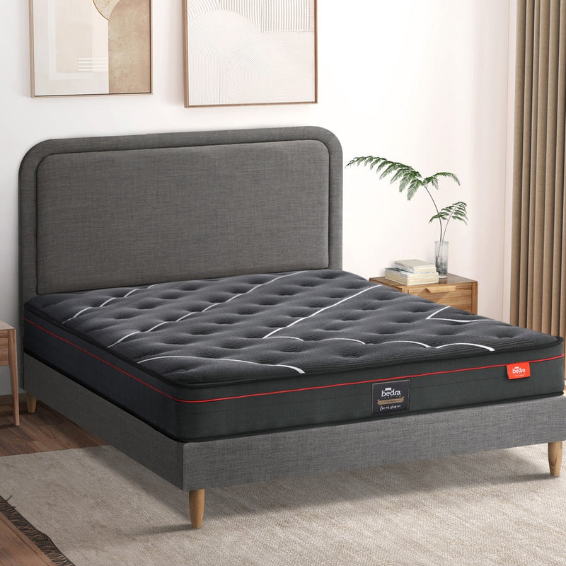 Bed Frame With Mattress And Grey Fabric Platform Base D/Q | Fabric finish