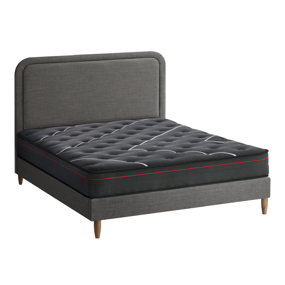 Bed Frame With Mattress And Grey Fabric Platform Base D/Q