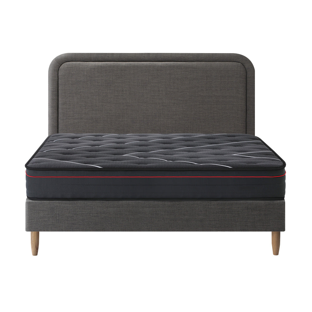 Bed Frame With Mattress And Grey Fabric Platform Base D/Q