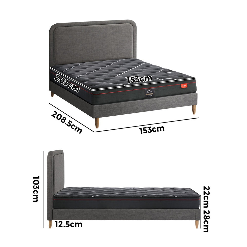 Bed Frame With Mattress And Grey Fabric Platform Base D/Q
