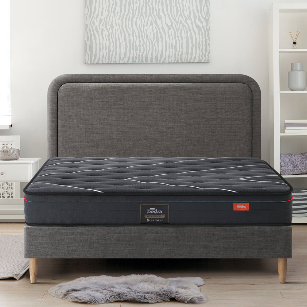 Bed Frame With Mattress And Grey Fabric Platform Base D/Q