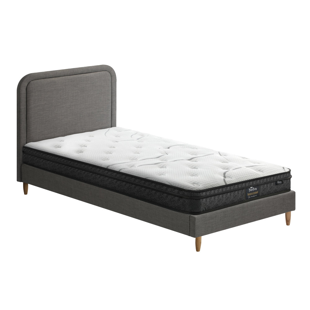 Bed Frame With Bonnell Spring Mattress And Grey Upholstered Base Single