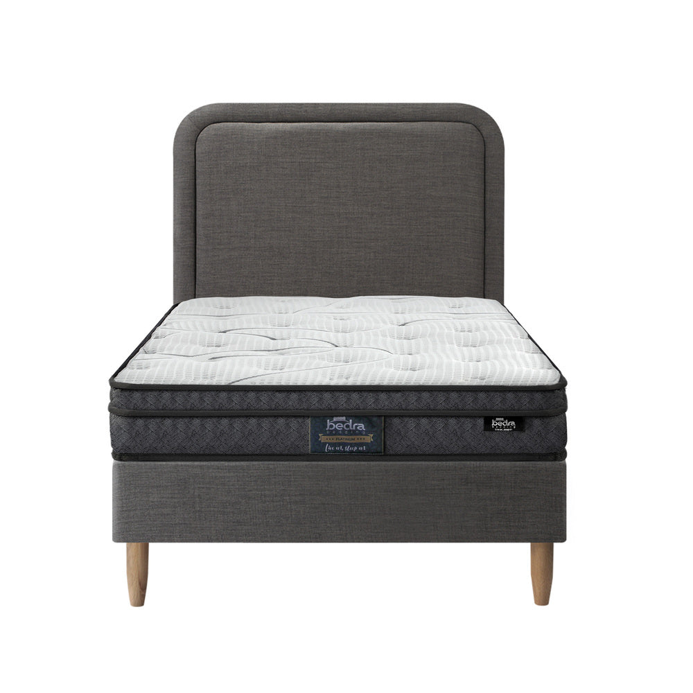Bed Frame With Bonnell Spring Mattress And Grey Upholstered Base Single