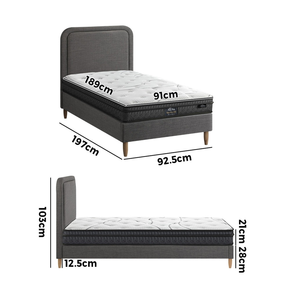 Bed Frame With Bonnell Spring Mattress And Grey Upholstered Base Single