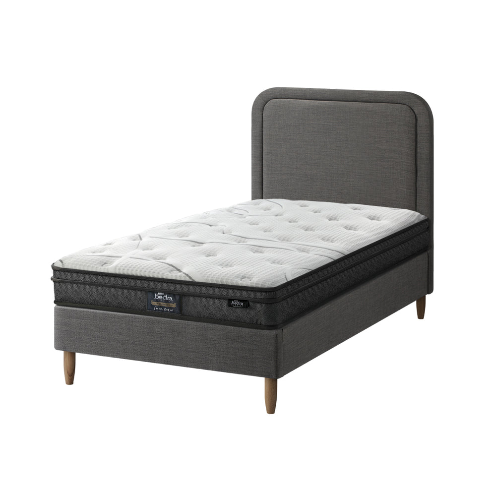 Bed Frame With Bonnell Spring Mattress And Grey Upholstered Base Single