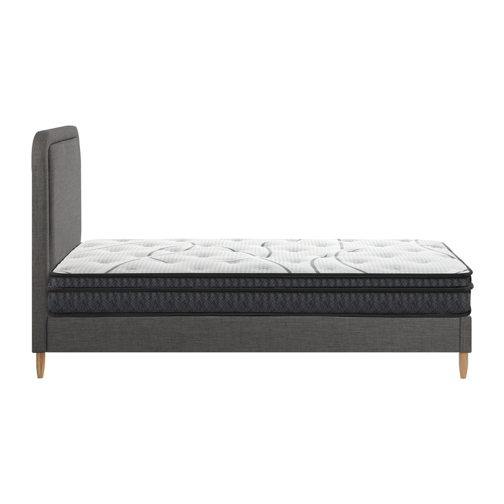 Bed Frame With Bonnell Spring Mattress And Grey Upholstered Base Single