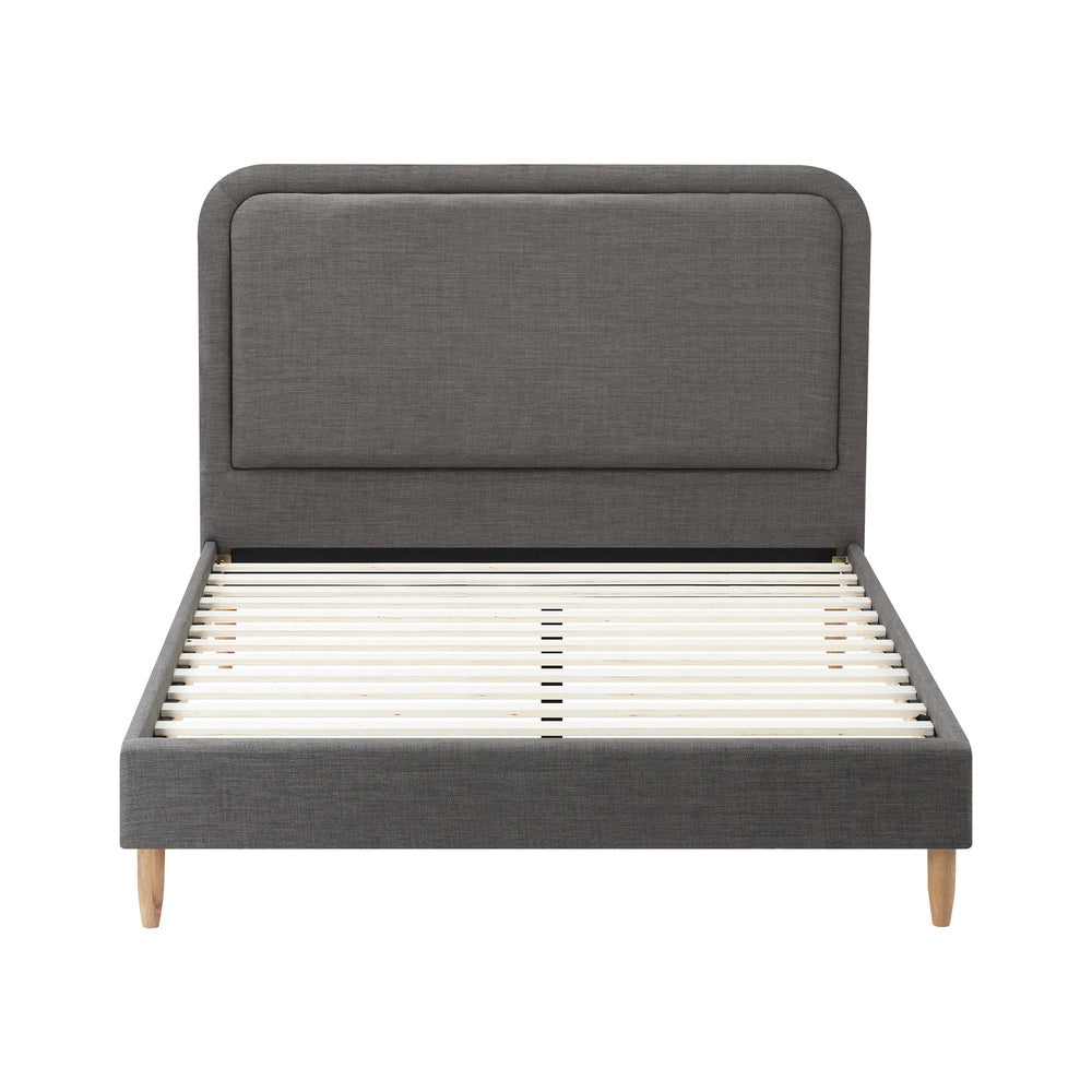 Grey Fabric Upholstery Bed Frame Sturdy Support
