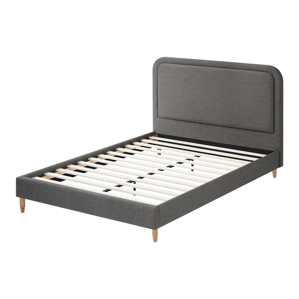 Grey Fabric Upholstery Bed Frame Sturdy Support