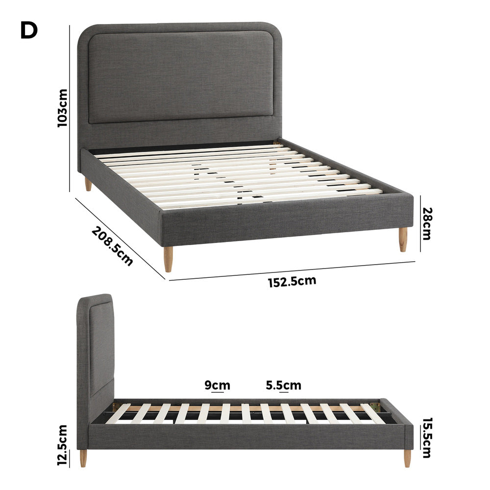 Grey Fabric Upholstery Bed Frame Sturdy Support