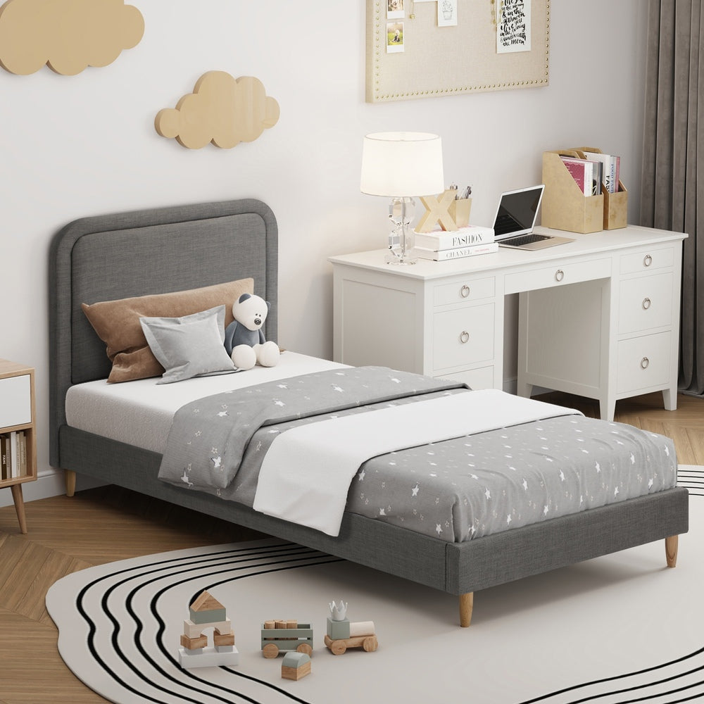 Grey Fabric Upholstery Bed Frame Sturdy Support