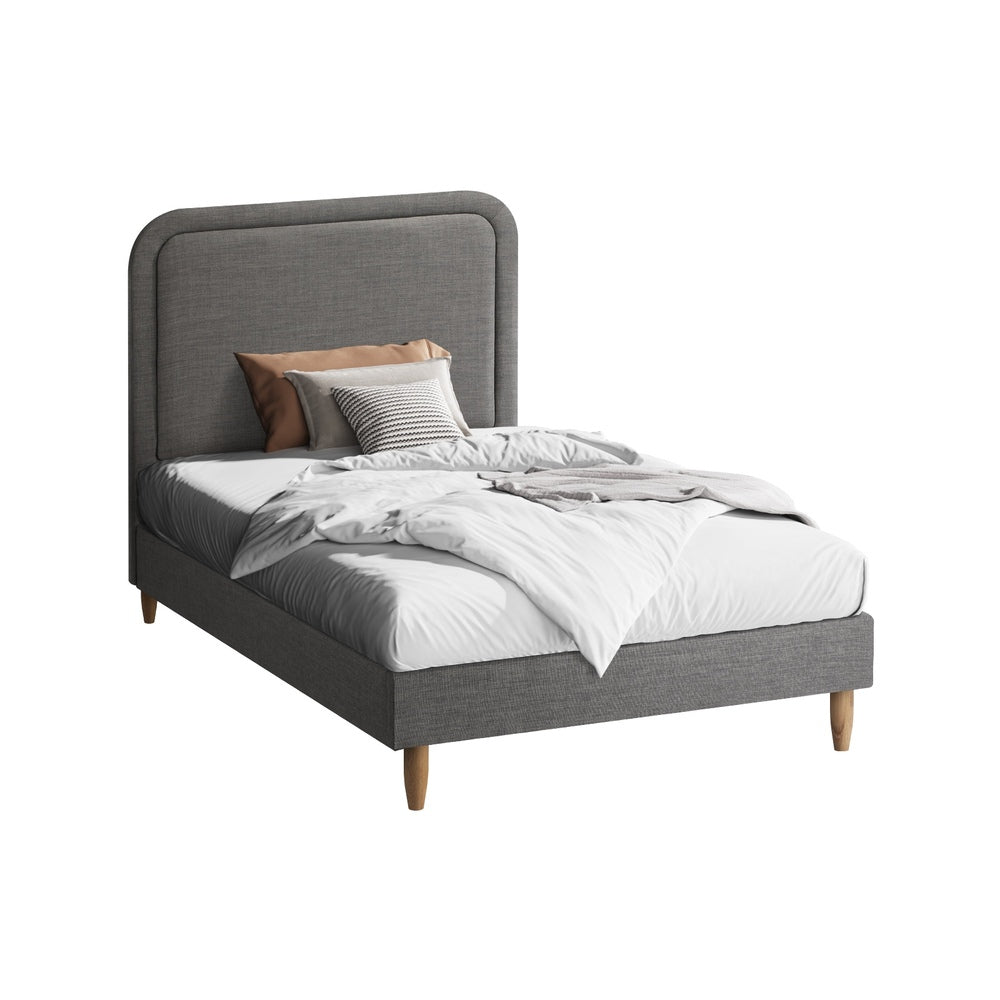 Grey Fabric Upholstery Bed Frame Sturdy Support