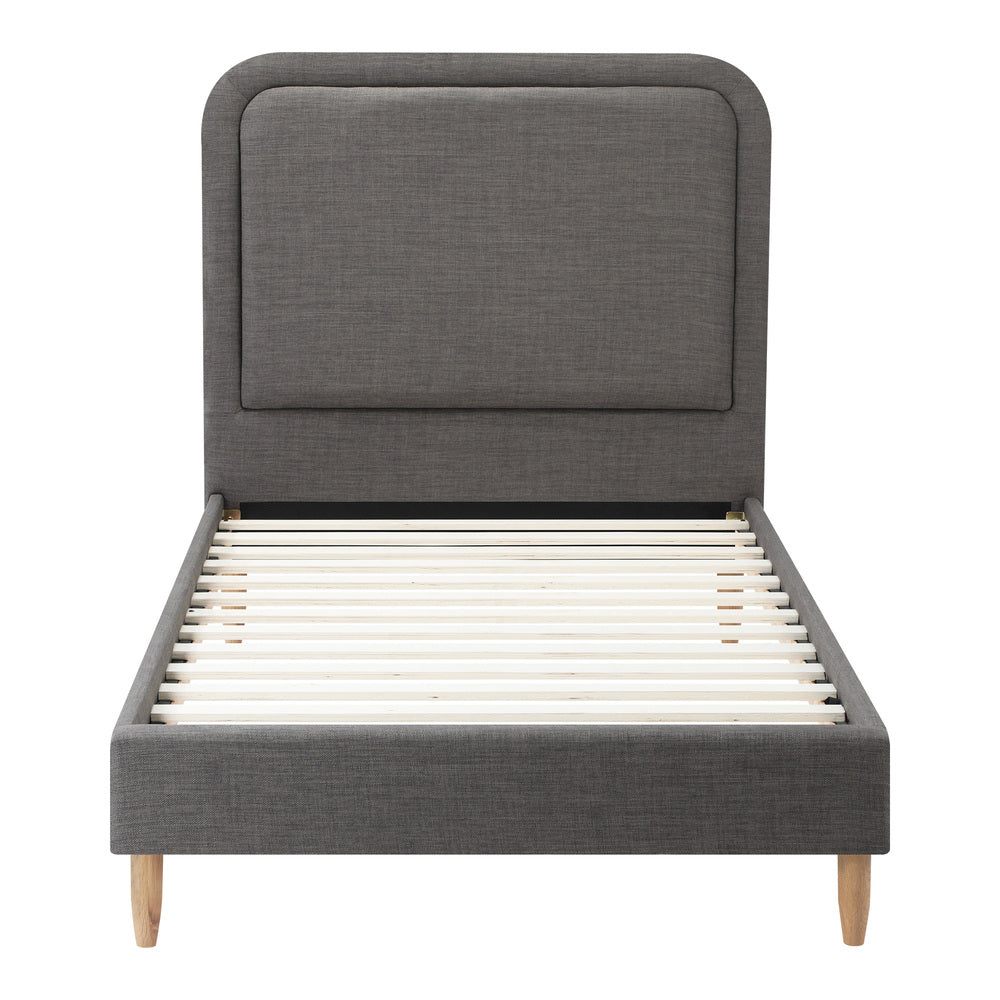Grey Fabric Upholstery Bed Frame Sturdy Support
