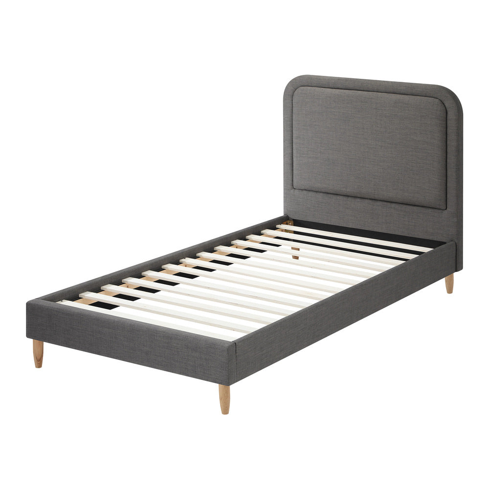 Grey Fabric Upholstery Bed Frame Sturdy Support