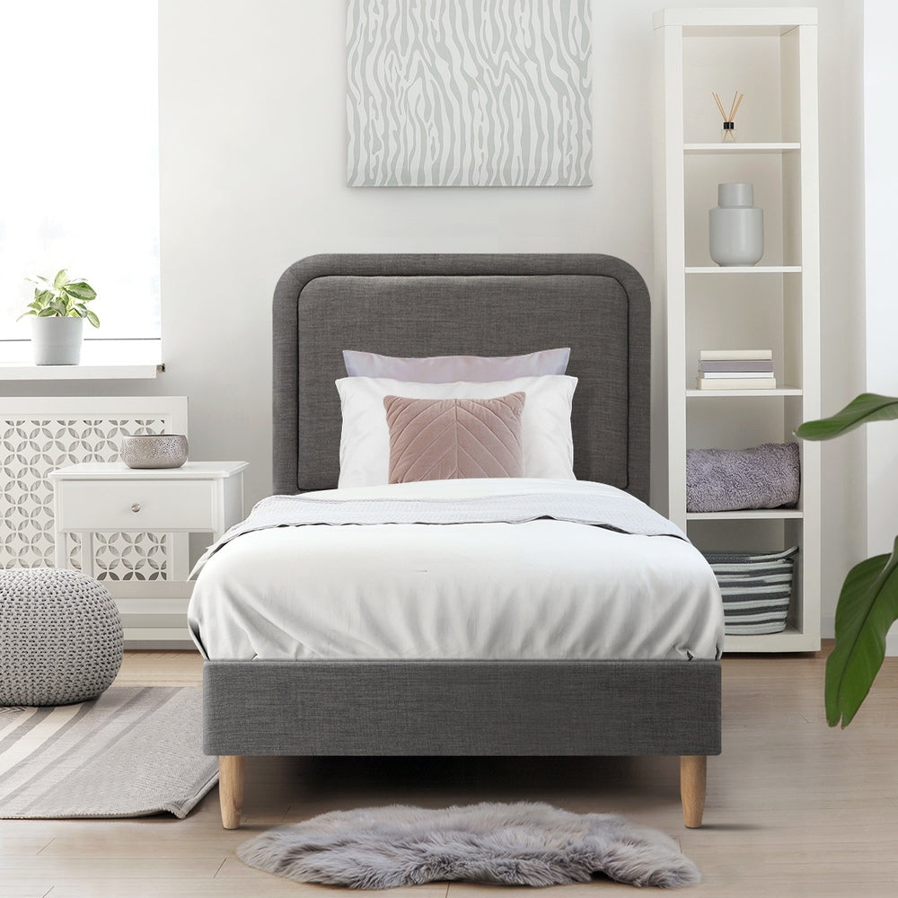 Grey Fabric Upholstery Bed Frame Sturdy Support