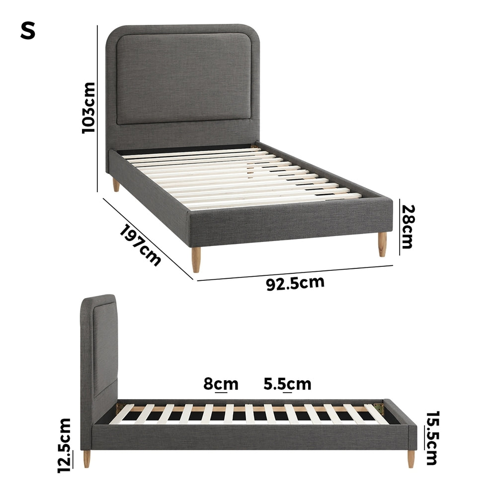 Grey Fabric Upholstery Bed Frame Sturdy Support