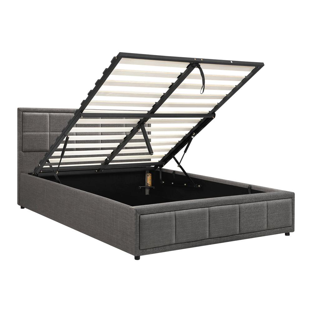 King Single Gas Lift Bed Frame Grey  Fabric Storage Base