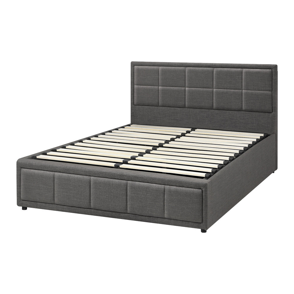 King Single Gas Lift Bed Frame Grey  Fabric Storage Base
