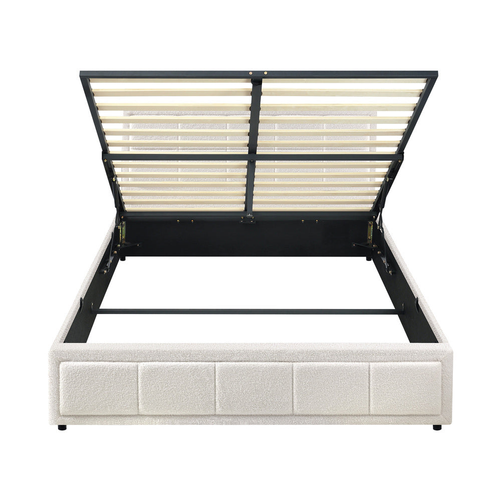 Boucle Fabric Upholstery Gas Lift Storage Bed