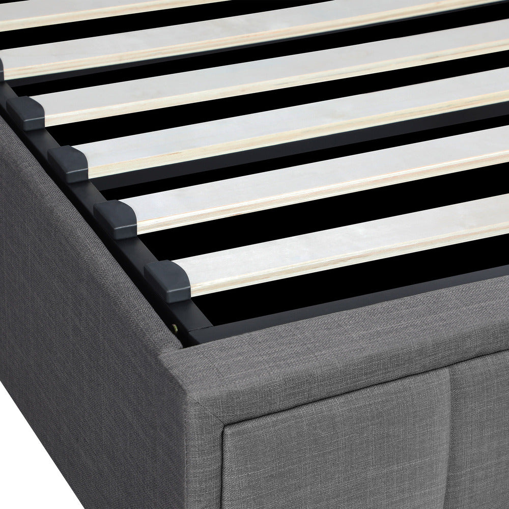 King Gas Lift Storage Bed With Grey Fabric Upholstery And Sturdy Support Base