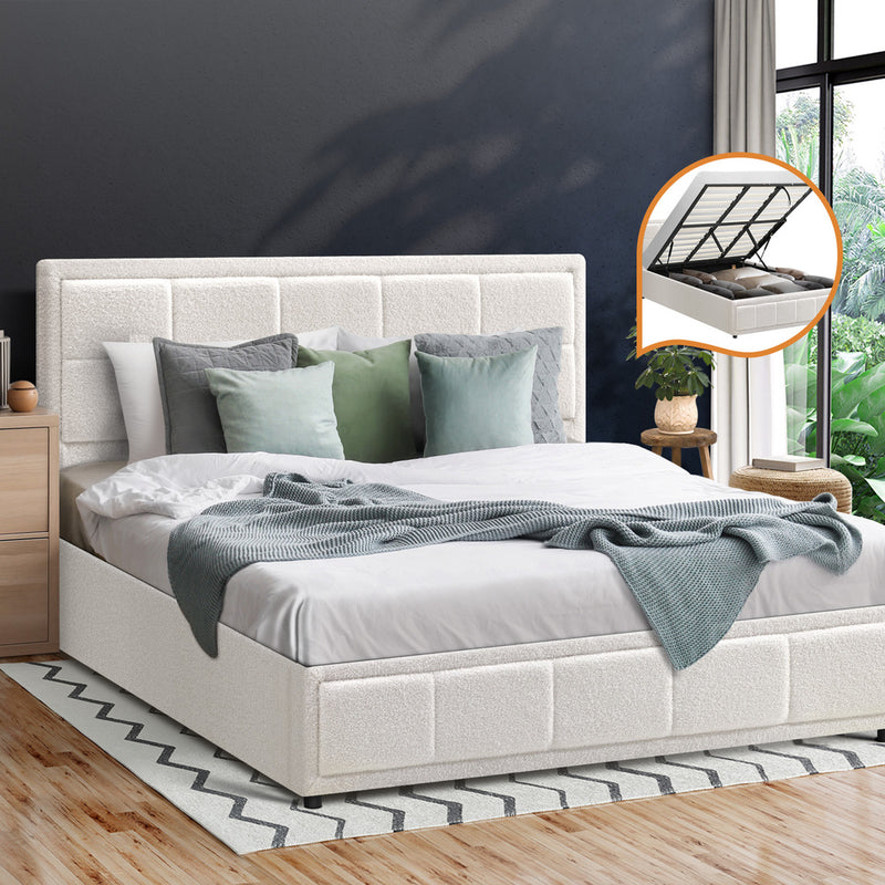 Boucle Fabric Upholstery Gas Lift Storage Bed with Bed Frame - photo 17