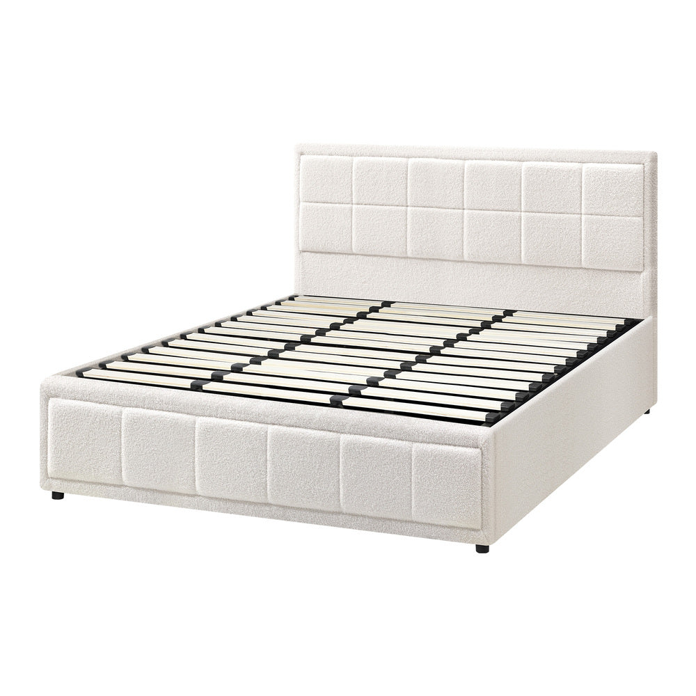 Boucle Fabric Upholstery Gas Lift Storage Bed