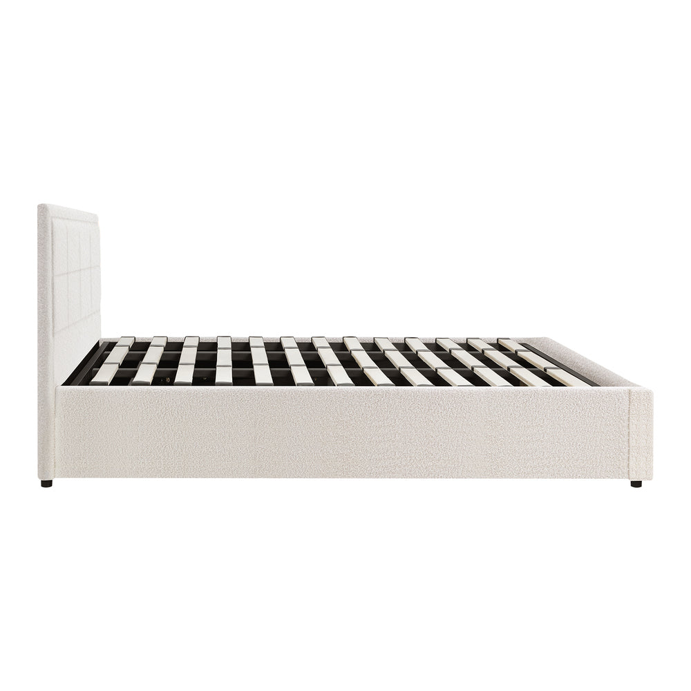 Boucle Fabric Upholstery Gas Lift Storage Bed