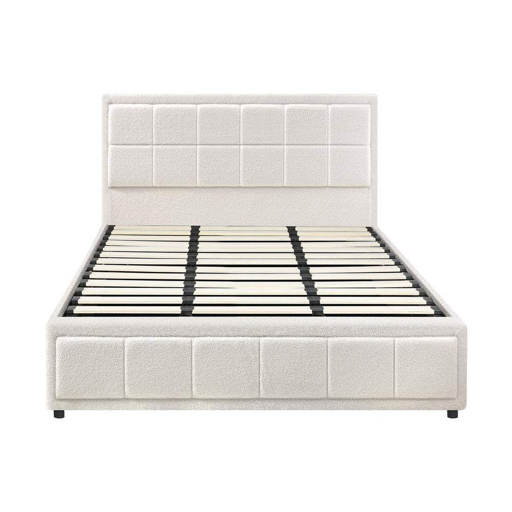 Boucle Fabric Upholstery Gas Lift Storage Bed
