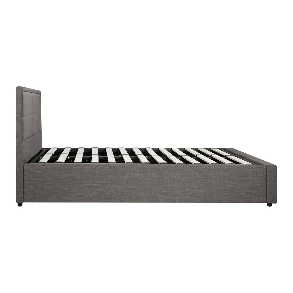 King Single Gas Lift Bed Frame Grey  Fabric Storage Base