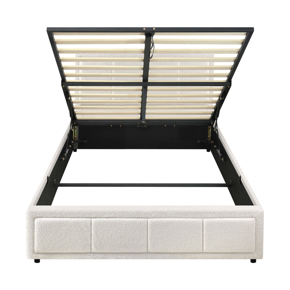 Boucle Fabric Upholstery Gas Lift Storage Bed