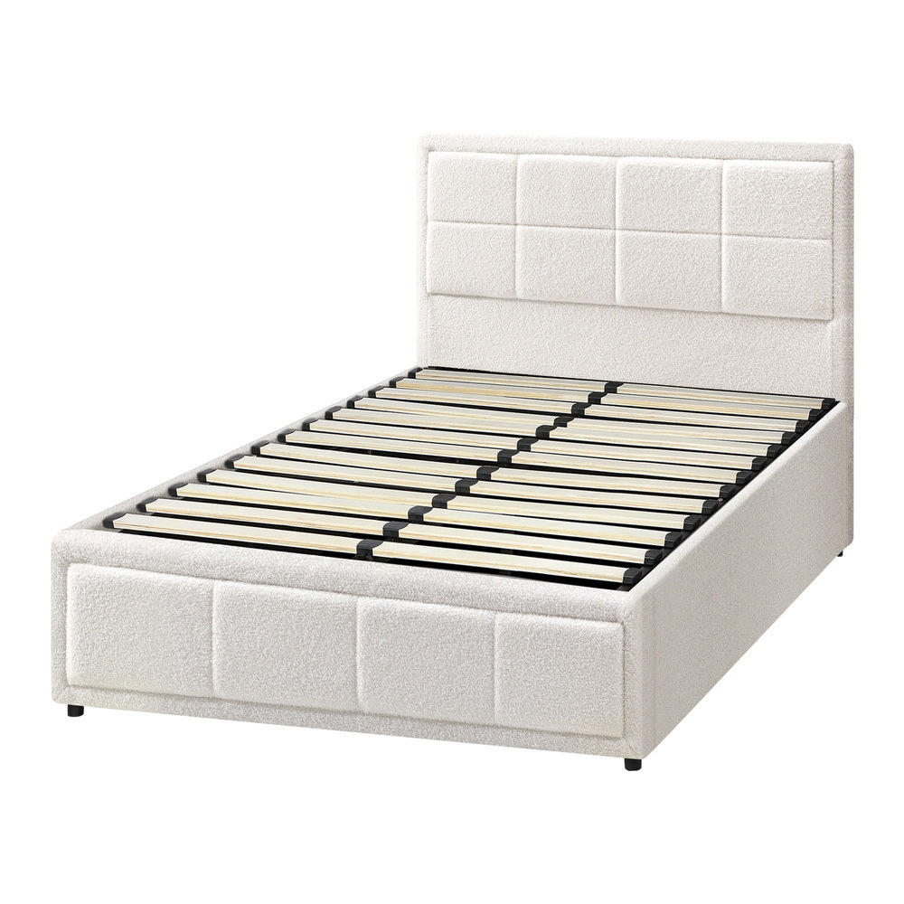 Boucle Fabric Upholstery Gas Lift Storage Bed