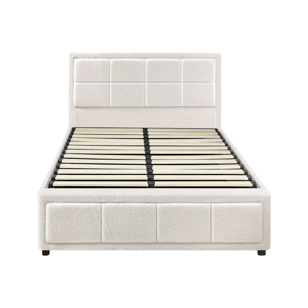 Boucle Fabric Upholstery Gas Lift Storage Bed