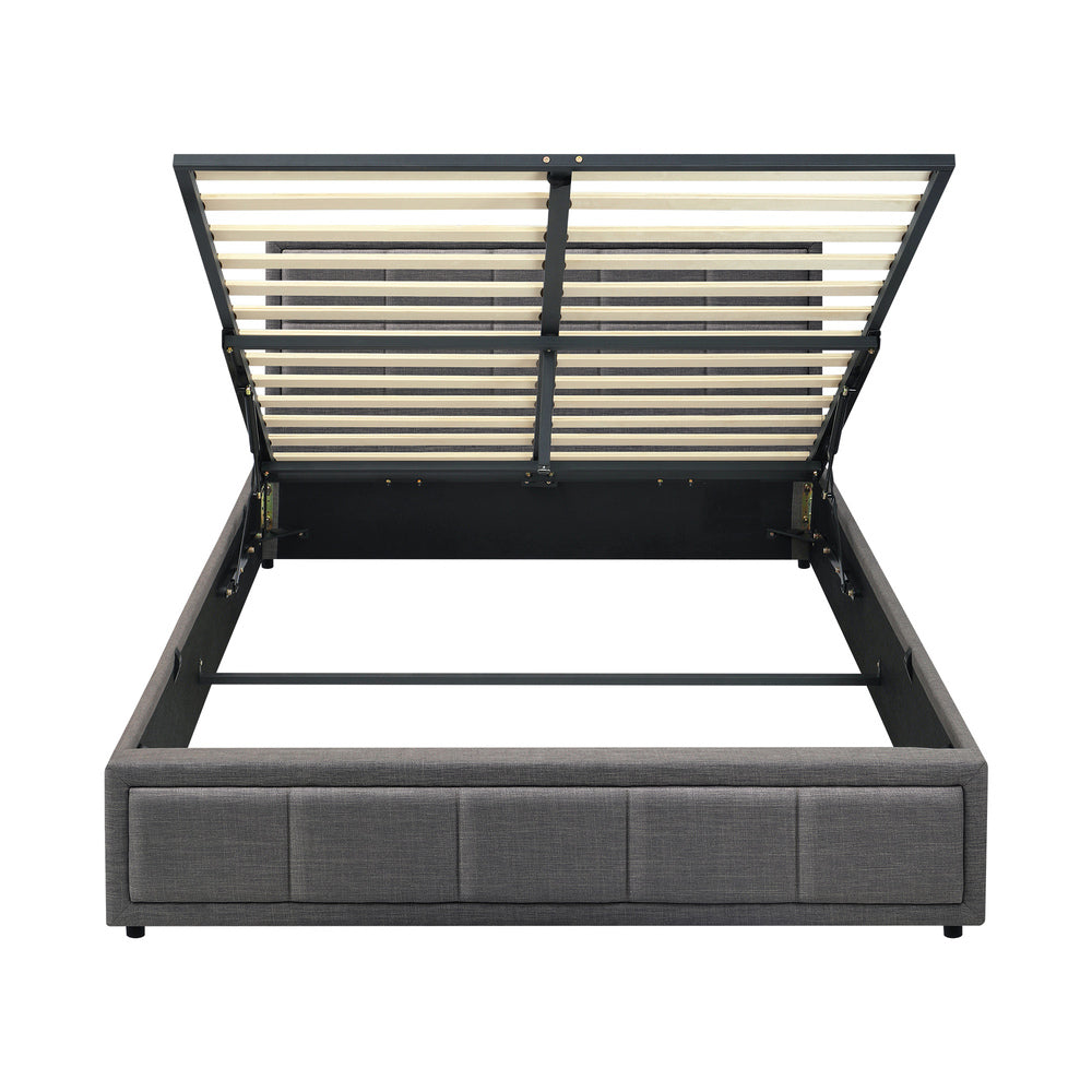 King Single Gas Lift Bed Frame Grey  Fabric Storage Base